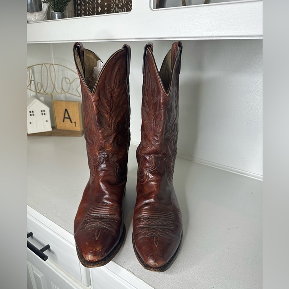 Vintage Dan Post Brown Embroidered Leather Cowboy Boots Men’s Size 12D - Picture 2 of 11